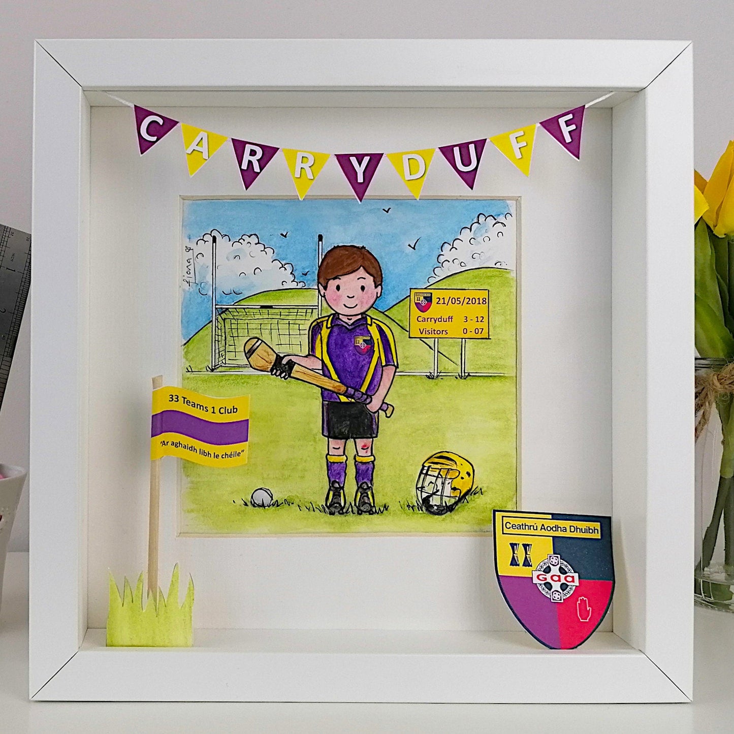 KIDS Gaelic Football, Camogie or Hurling - Personalised Illustration – Custom Box Frame Gift