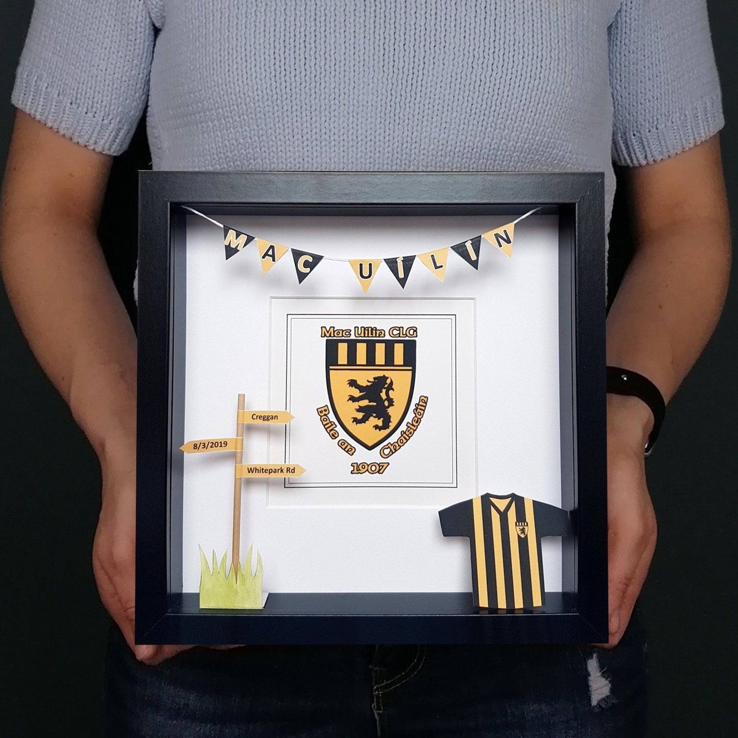 black box frame with hurling jersey and crest