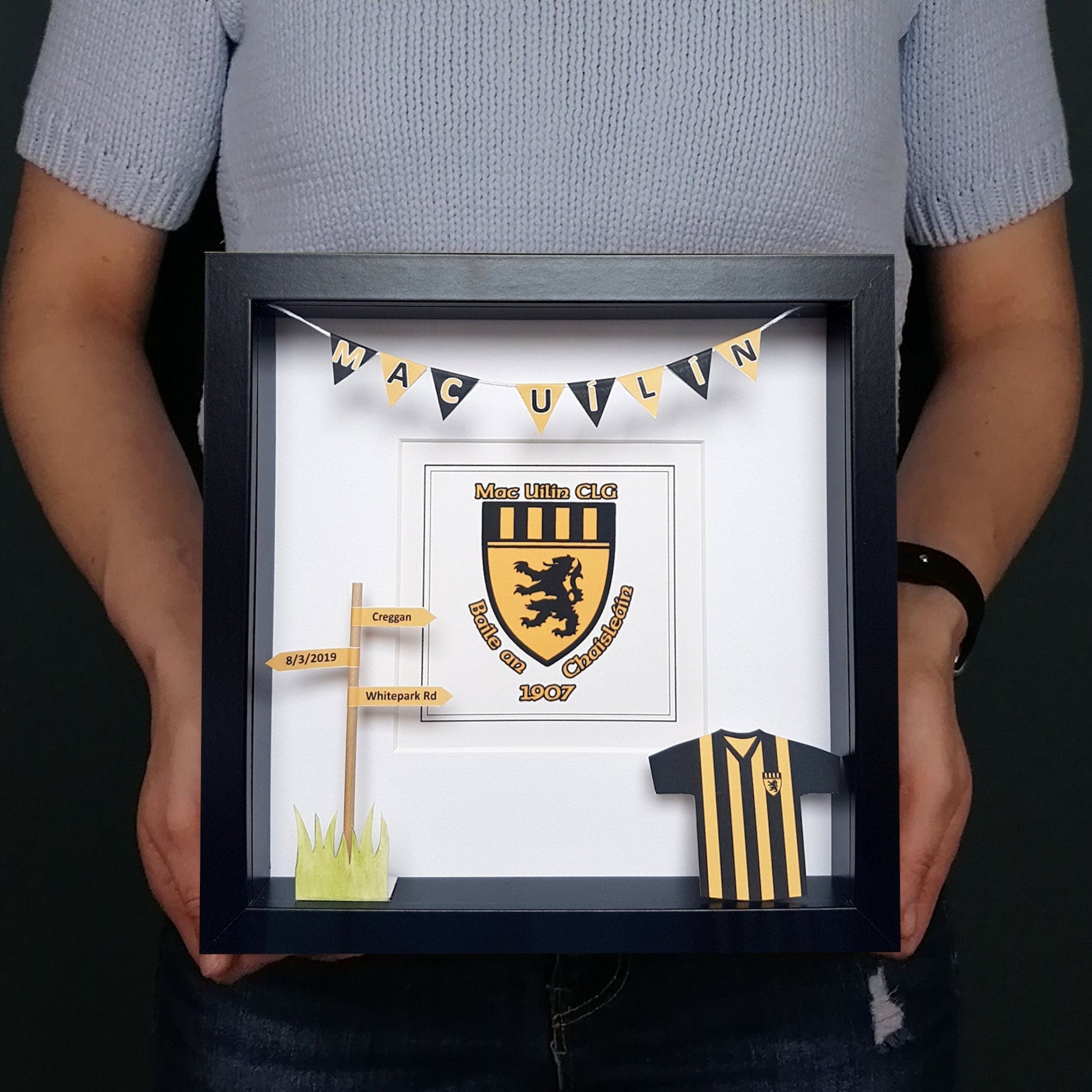 black box frame with hurling jersey and crest