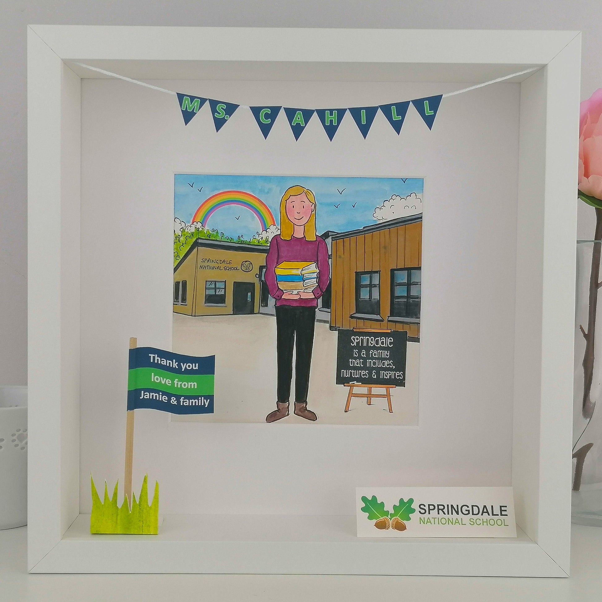 Thank you from pupils to teacher cute illustration in a box frame