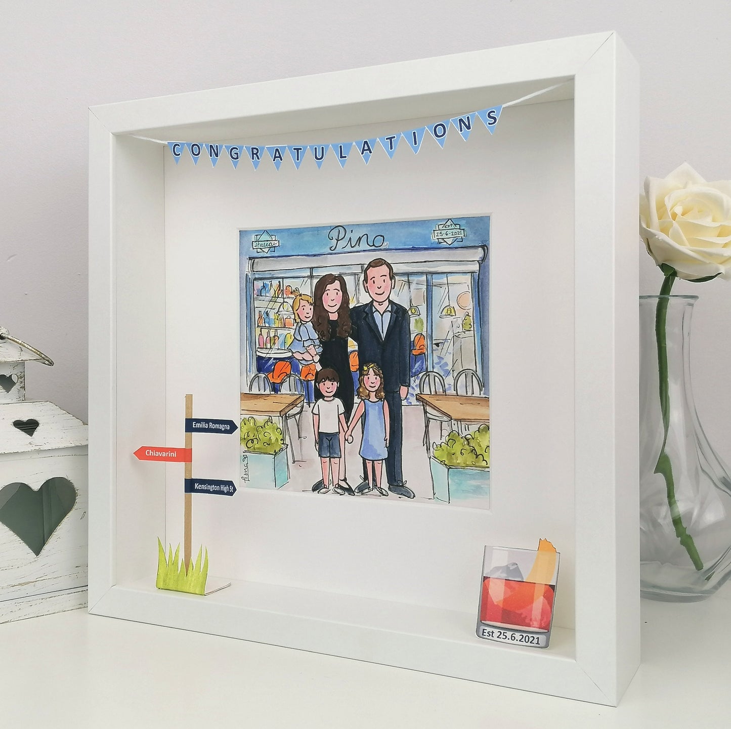 family restaurant in business anniversary illustration in a frame
