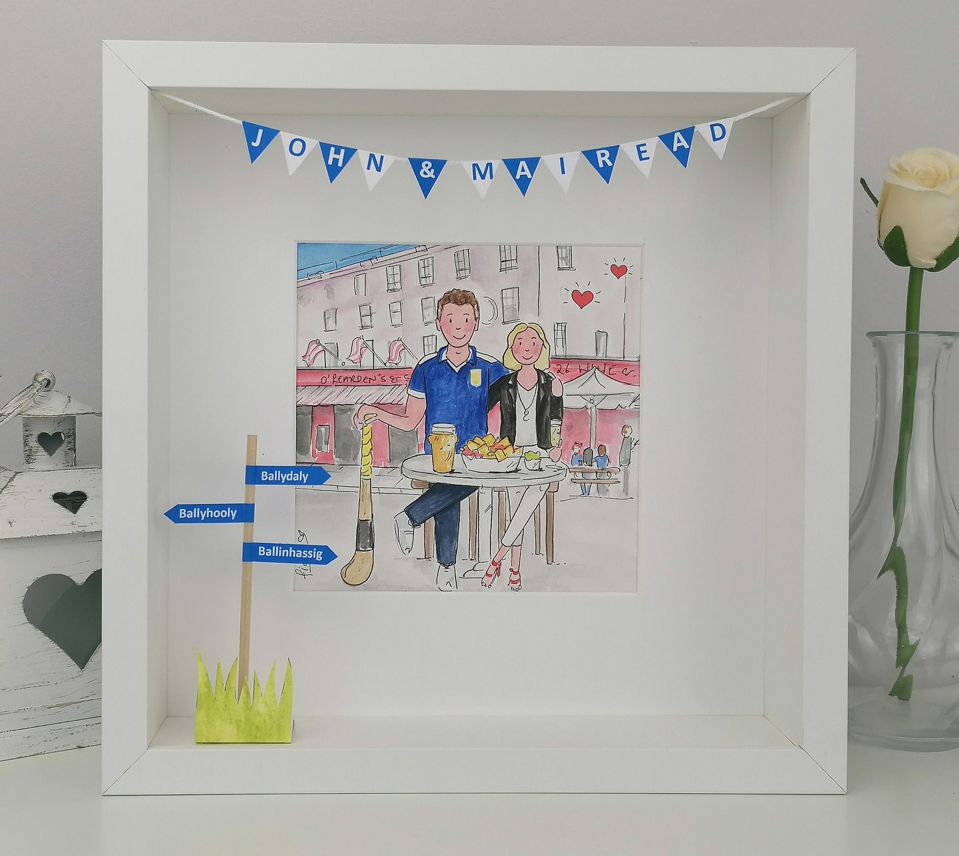 GAA Engagement Gift Idea - Personalised Gaelic Football Illustration - Custom Designed for Hurling & Camogie - Wedding Couple Gift