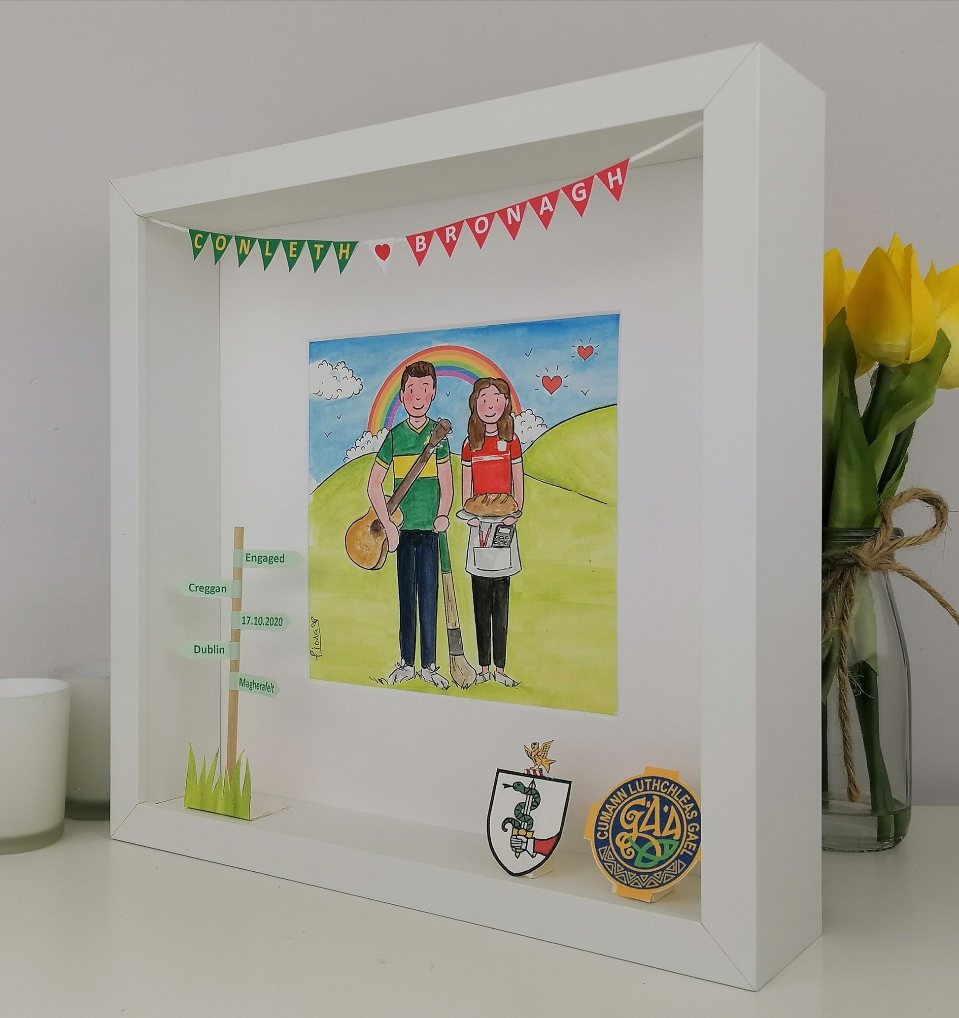 GAA Engagement Gift Idea - Personalised Gaelic Football Illustration - Custom Designed for Hurling & Camogie - Wedding Couple Gift
