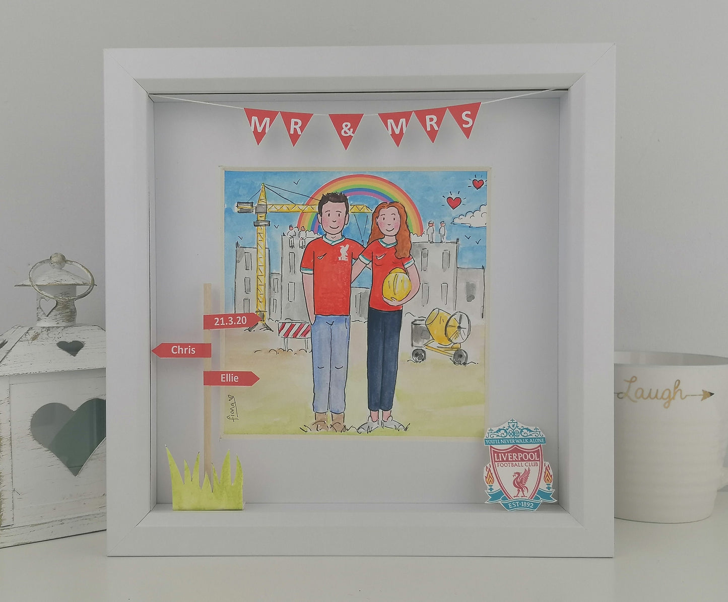 Friends Engagement Gift - Custom Illustration for a Couple - Personalised Cartoon with 3D features - Quirky Watercolour