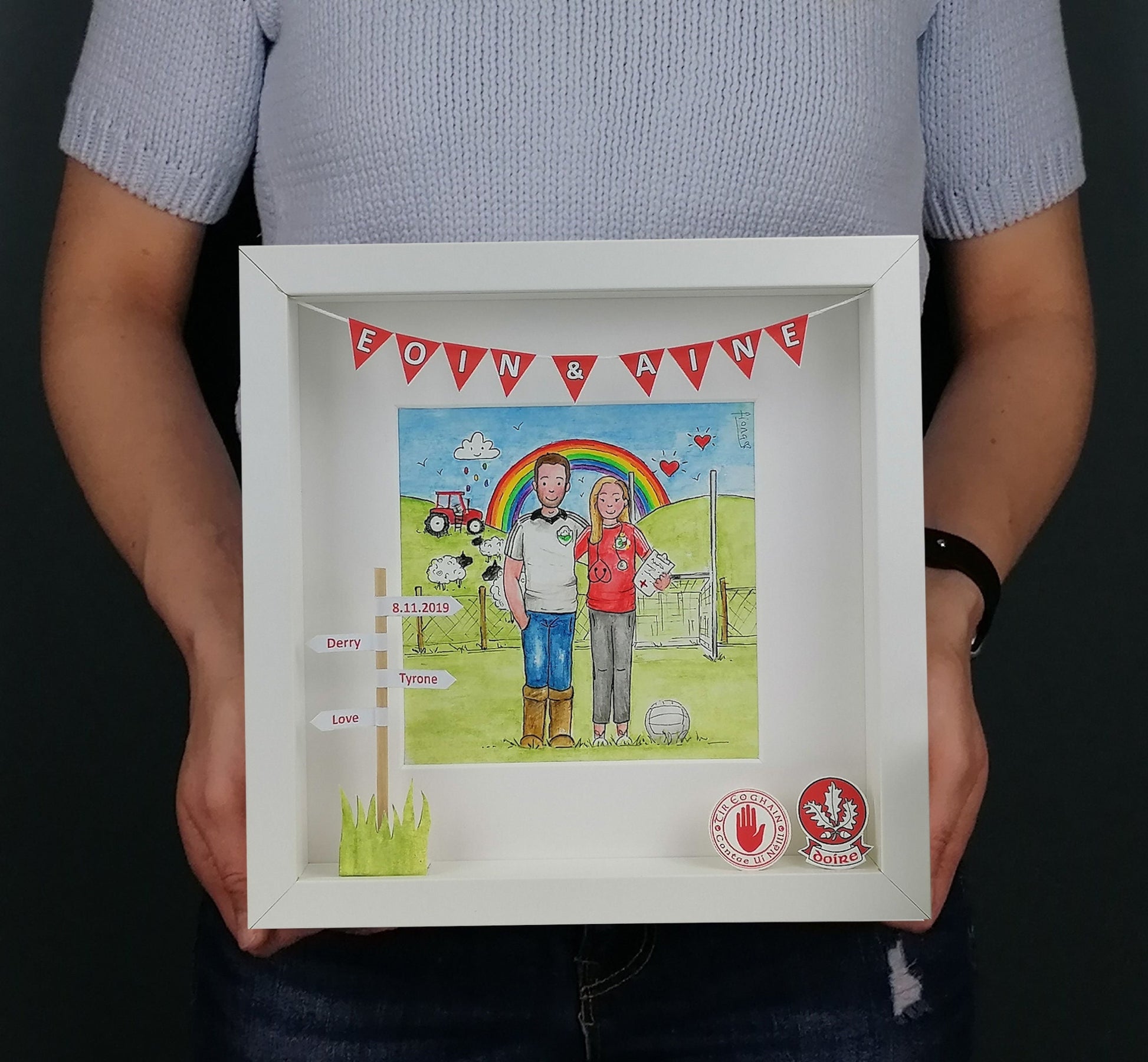 GAA Engagement Gift Idea - Personalised Gaelic Football Illustration - Custom Designed for Hurling & Camogie - Wedding Couple Gift