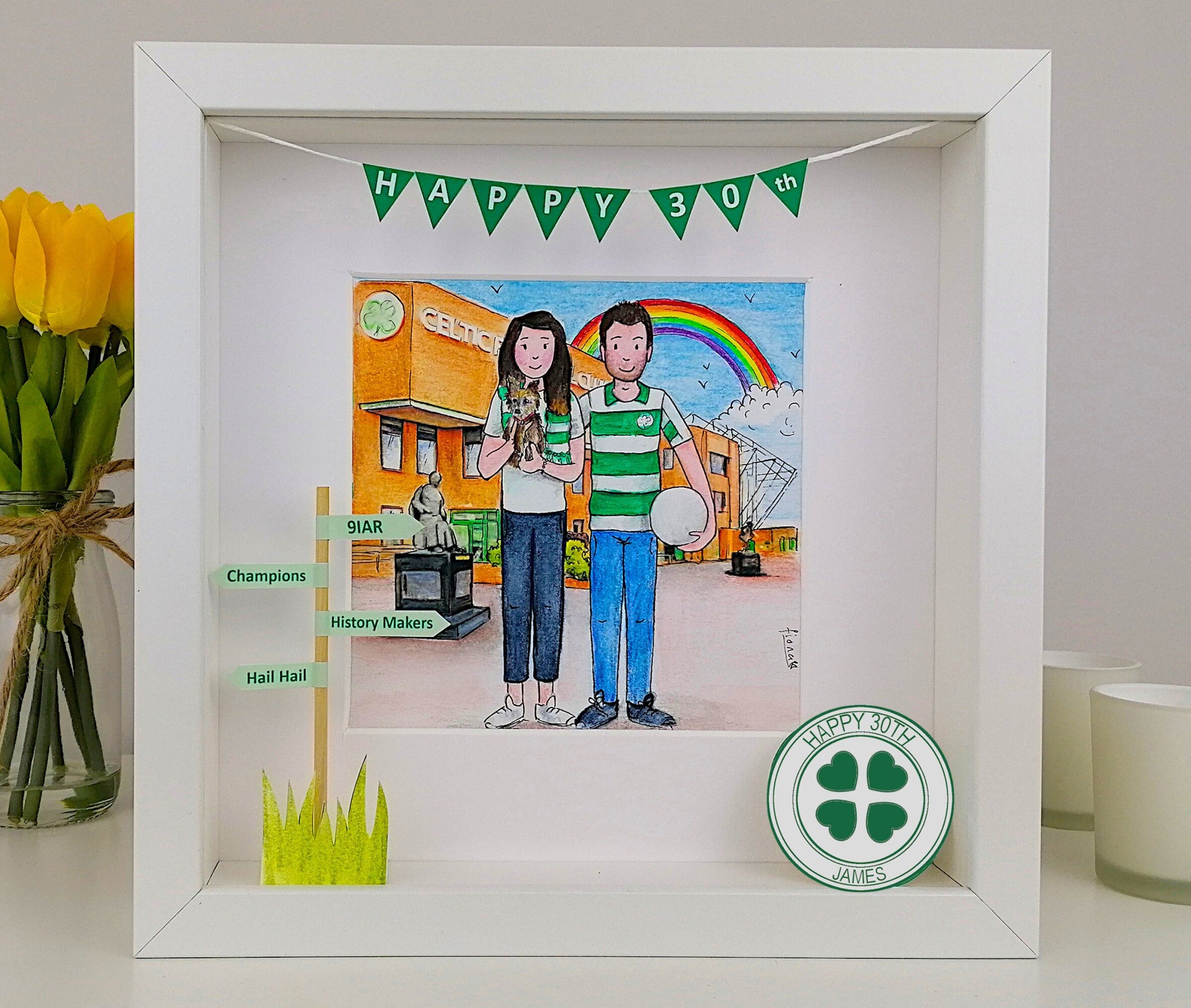 Friends Engagement Gift - Custom Illustration for a Couple - Personalised Cartoon with 3D features - Quirky Watercolour