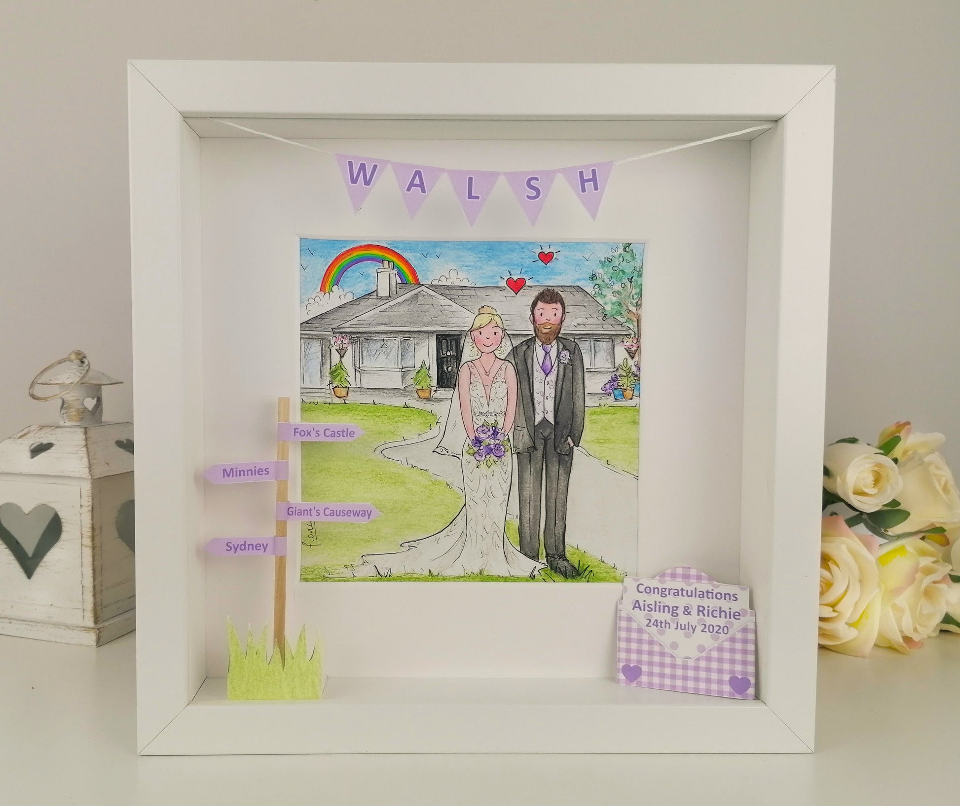 Wedding Day Illustration - Mr & Mrs Wedding Gift - Married Couple and Venue - Quirky Family Wedding Gift - Family Cartoon