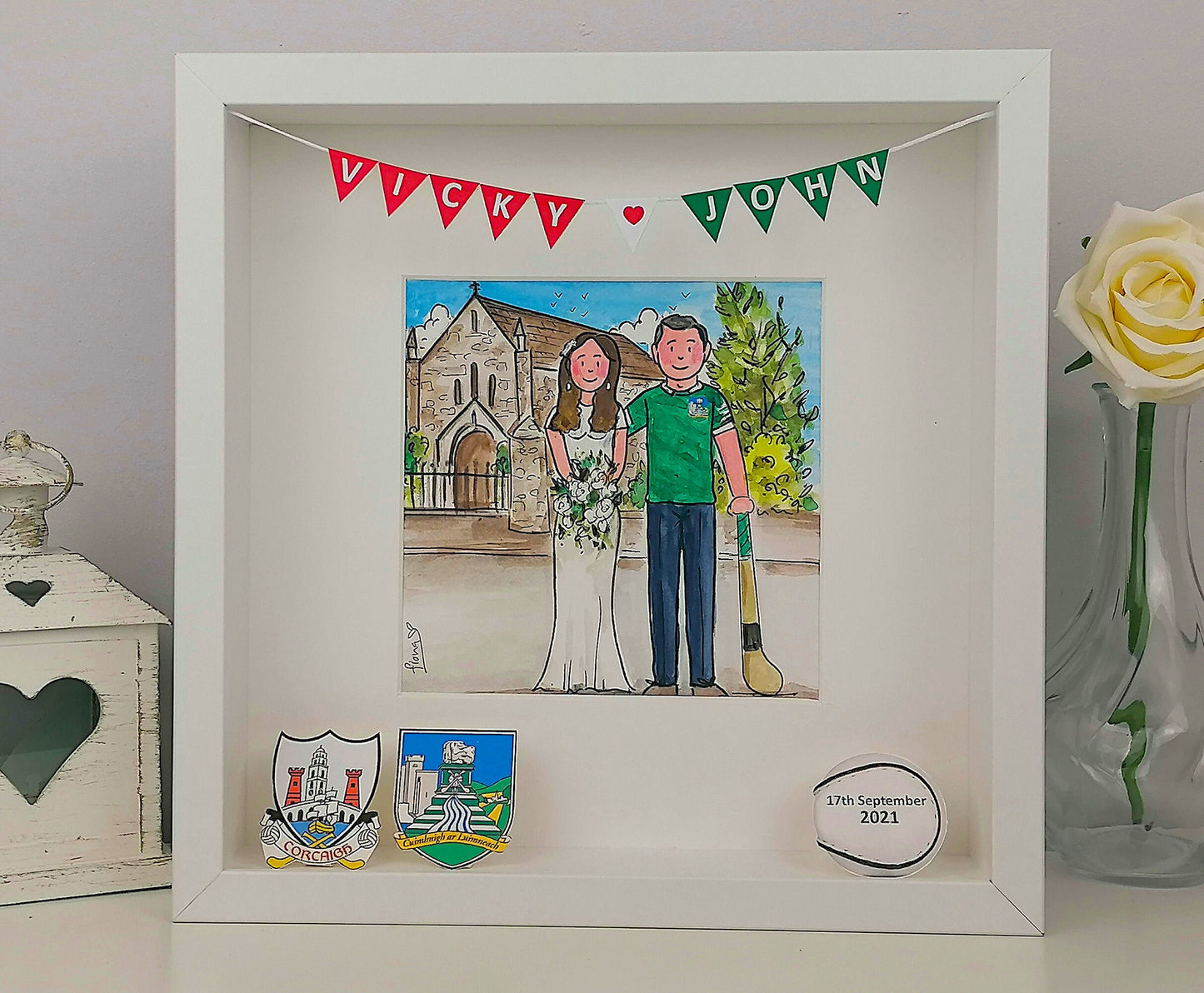 Wedding Day Illustration - Mr & Mrs Wedding Gift - Married Couple and Venue - Quirky Family Wedding Gift - Family Cartoon