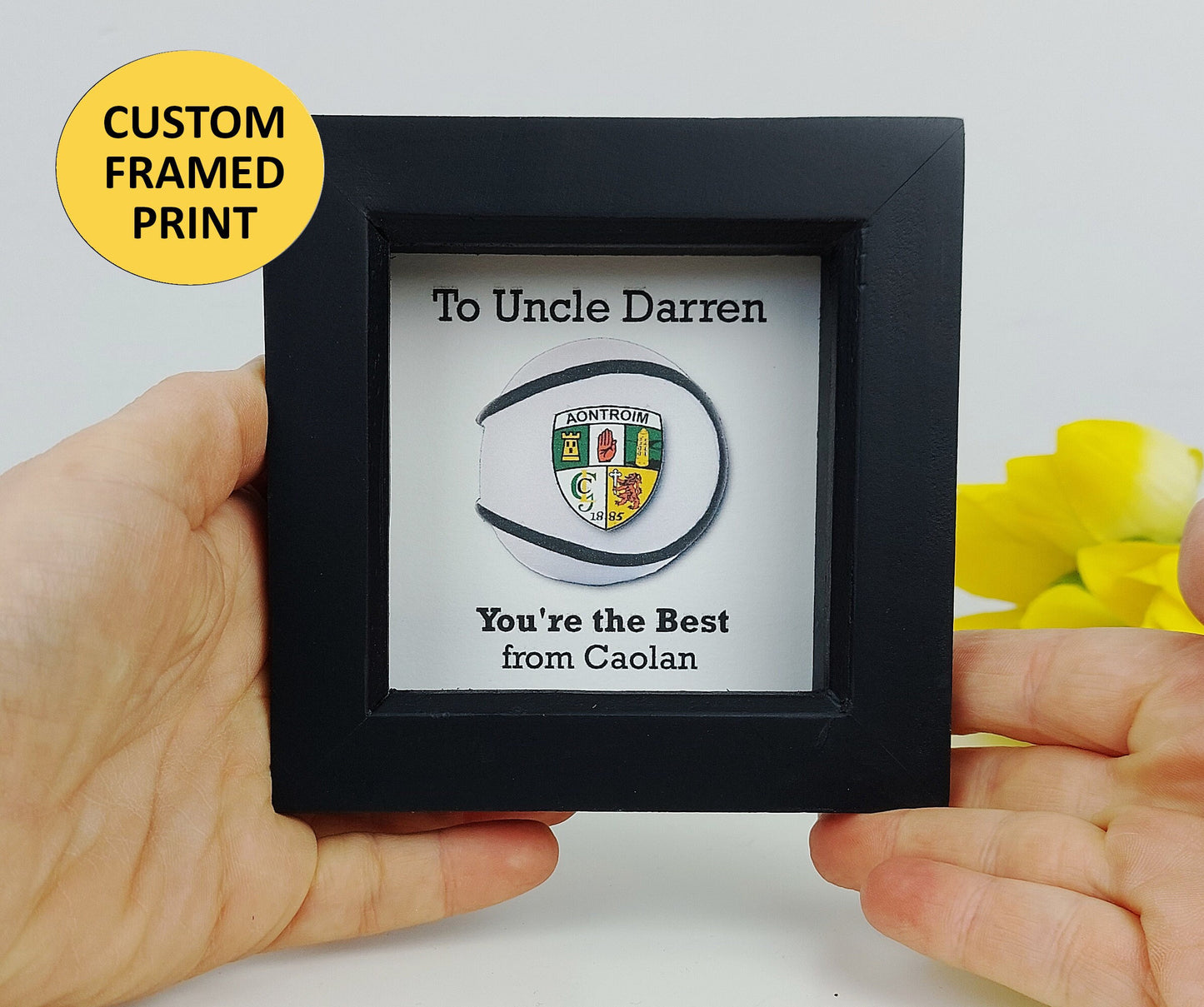 Secret Santa Gaelic Football Hurling or Rugby framed personalised print for men, GAA Christmas stocking filler gift for colleague or friend